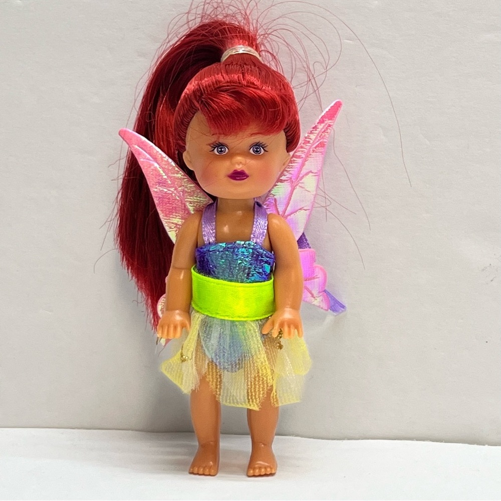 mini fairy 4 inch‎ poseable red hair iridescent wings outfit.